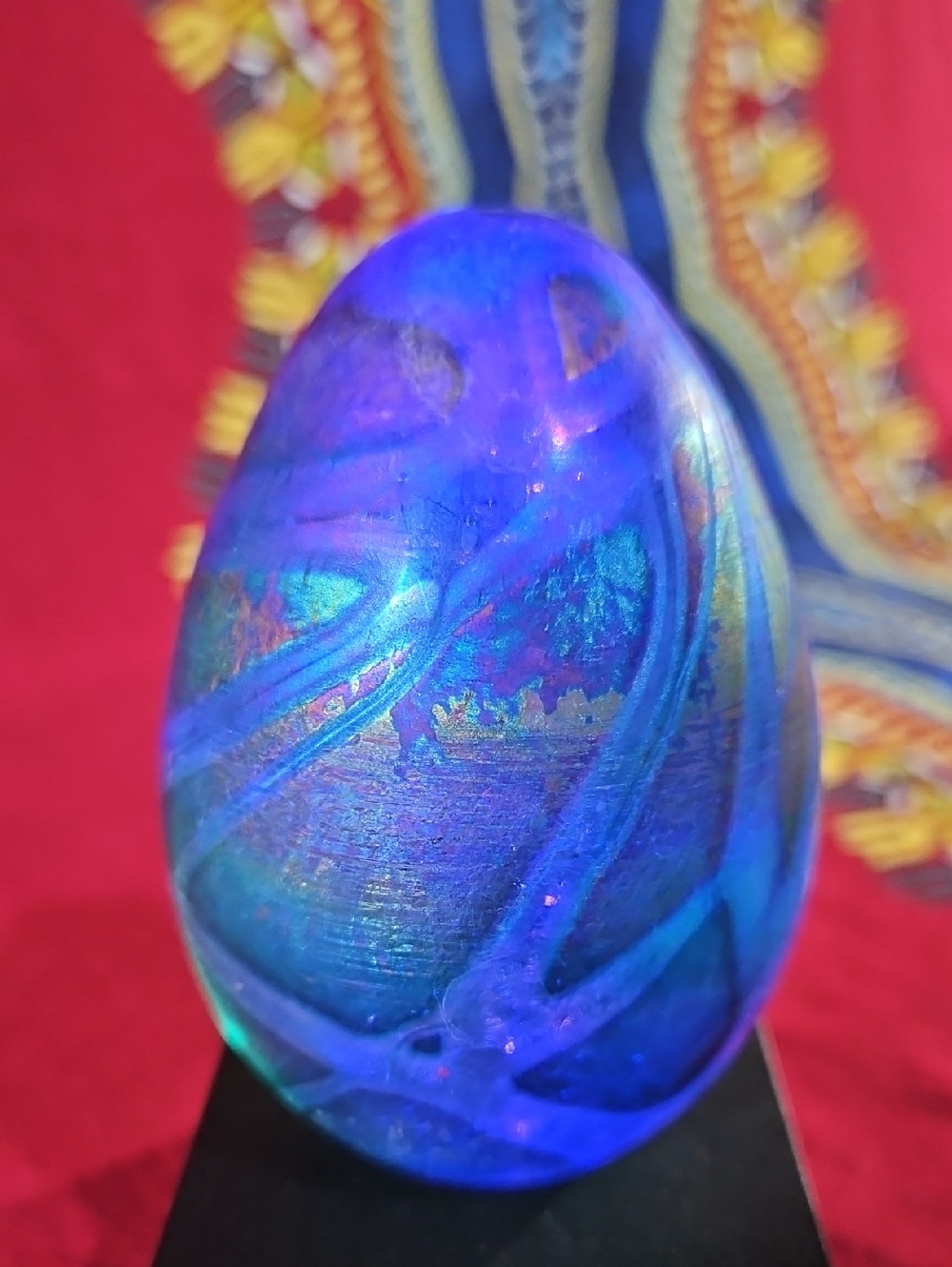 Handcrafted Iridescent Blue Purple Glass Dragon Egg Sculpture